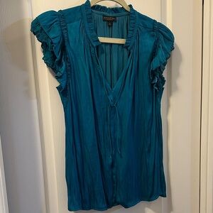 Current Air Teal Ruffle Sleeve Blouse